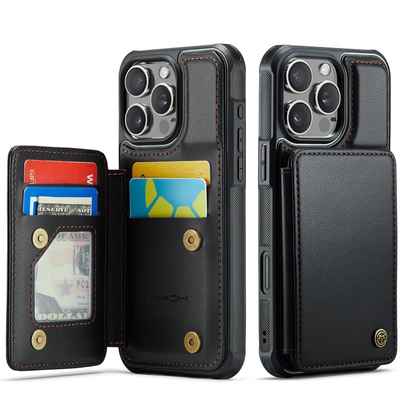 Vinich for iPhone 16 Pro Max Wallet Case with Card Holder, RFID Blocking Credit Slots Kickstand Shockproof Phone Cover Fit for iPhone 16 Pro Max 6.9" Black - Image 1