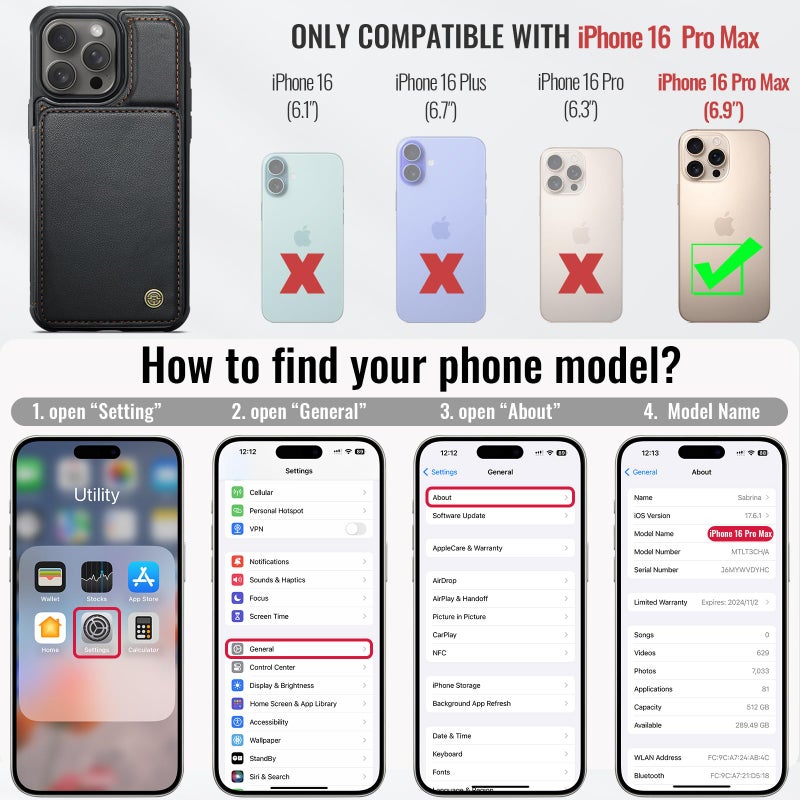 Vinich for iPhone 16 Pro Max Wallet Case with Card Holder, RFID Blocking Credit Slots Kickstand Shockproof Phone Cover Fit for iPhone 16 Pro Max 6.9" Black - Image 2