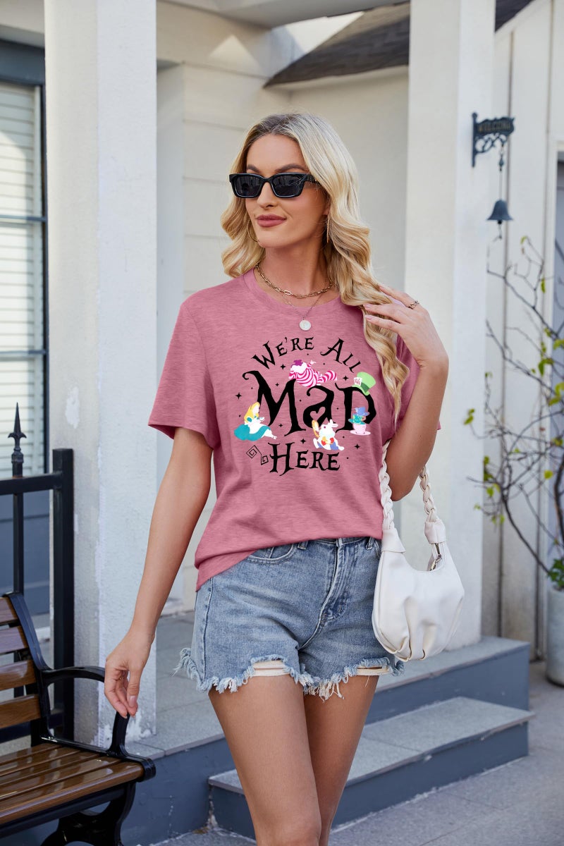 BANGELY Magical Shirt Women Magic Princess T-Shirt We're All Mad Here Fairy Graphic Shirts Vacation Party Casual Short Sleeve Top Red Pink - Image 4