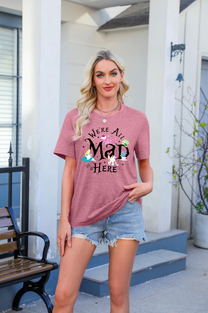 BANGELY Magical Shirt Women Magic Princess T-Shirt We're All Mad Here Fairy Graphic Shirts Vacation Party Casual Short Sleeve Top Red Pink - Image 5