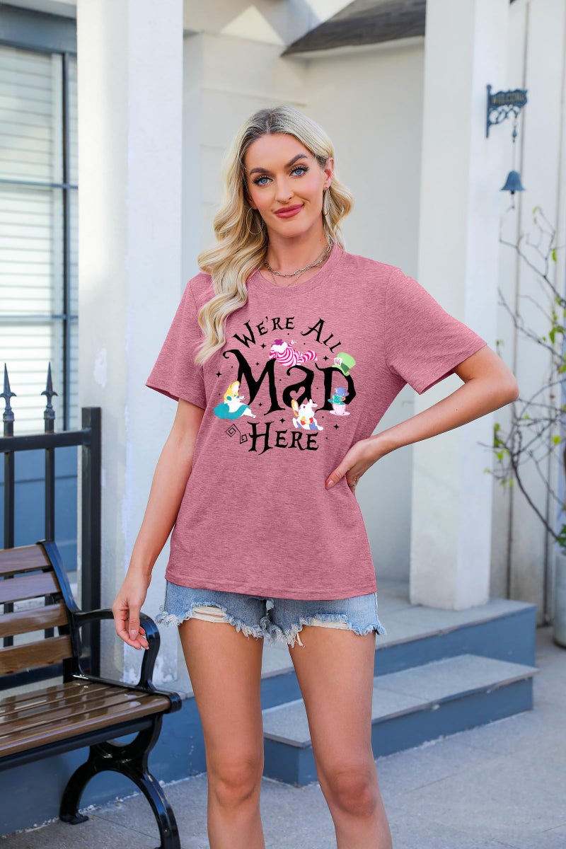 BANGELY Magical Shirt Women Magic Princess T-Shirt We're All Mad Here Fairy Graphic Shirts Vacation Party Casual Short Sleeve Top Red Pink - Image 2