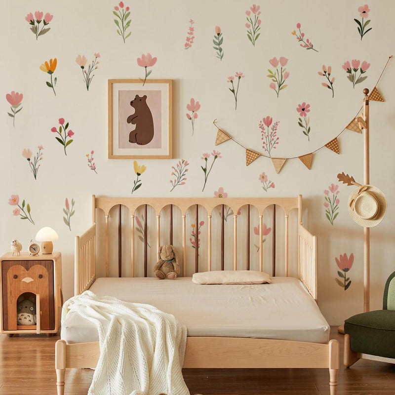 Ladinimo Flower Wall Decalsï¼ŒBoho Flower Wall Decalsï¼ŒWildflower Stickerï¼ŒPeel and Stick Floral Decor, Girls Bedroom Nursery Classroom Living Room, Spring Theme Decoration. - Image 3