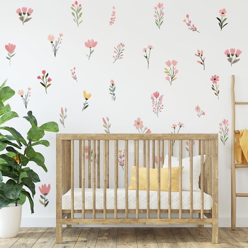 Ladinimo Flower Wall Decalsï¼ŒBoho Flower Wall Decalsï¼ŒWildflower Stickerï¼ŒPeel and Stick Floral Decor, Girls Bedroom Nursery Classroom Living Room, Spring Theme Decoration. - Image 4