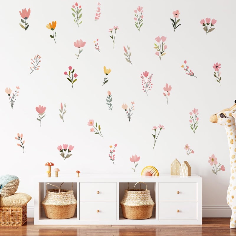 Ladinimo Flower Wall Decalsï¼ŒBoho Flower Wall Decalsï¼ŒWildflower Stickerï¼ŒPeel and Stick Floral Decor, Girls Bedroom Nursery Classroom Living Room, Spring Theme Decoration. - Image 1