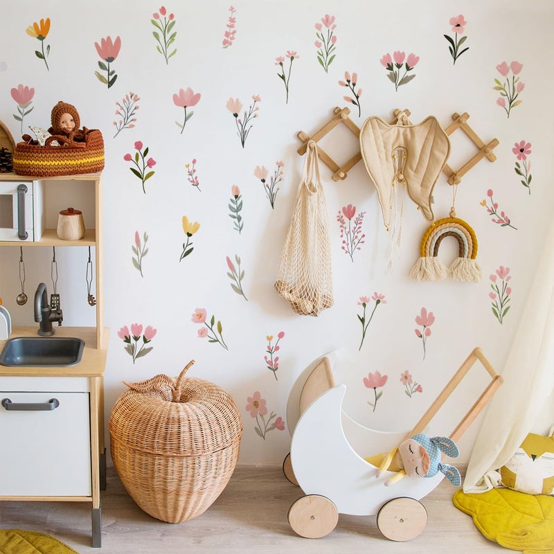 Ladinimo Flower Wall Decalsï¼ŒBoho Flower Wall Decalsï¼ŒWildflower Stickerï¼ŒPeel and Stick Floral Decor, Girls Bedroom Nursery Classroom Living Room, Spring Theme Decoration. - Image 5