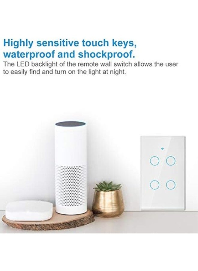 klarako WiFi Touch Screen Switch, Remote Switch with Highly Sensitive Touch Keys, Suitable for Alexa Google, 4 Way AC (White) - Image 5