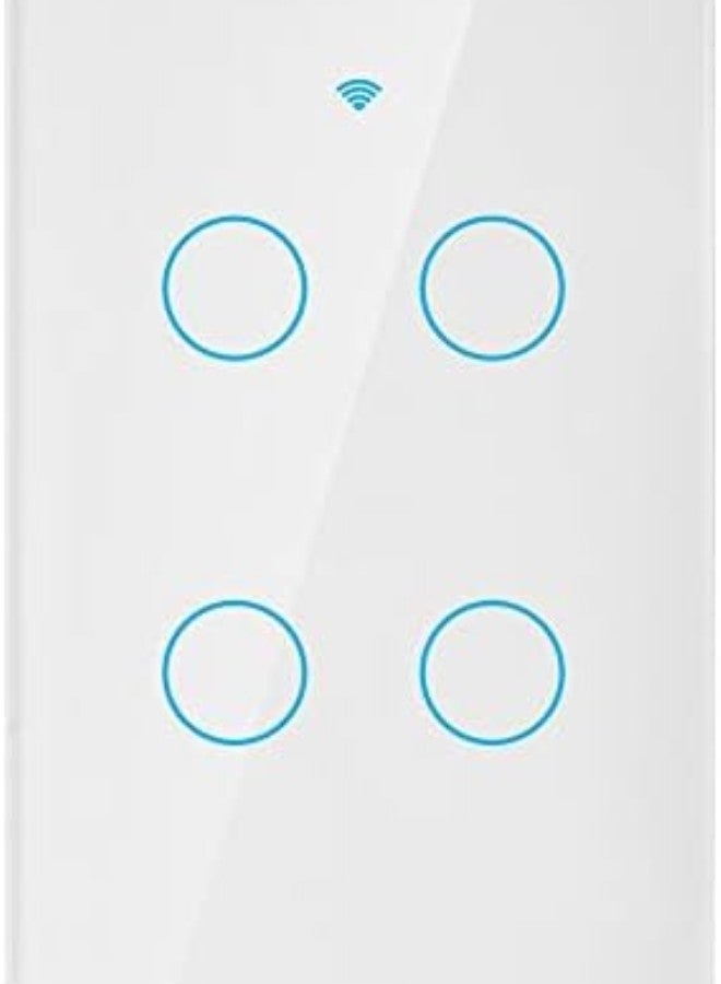 klarako WiFi Touch Screen Switch, Remote Switch with Highly Sensitive Touch Keys, Suitable for Alexa Google, 4 Way AC (White) - Image 1