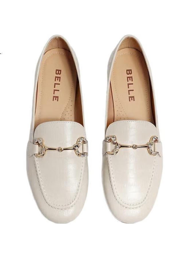 belle Fashion Casual Loafers For Women, Genuine Leather, Versatile Shoes For Shopping Mall, A7H1Daa4, Beige, Size 34 - Image 2
