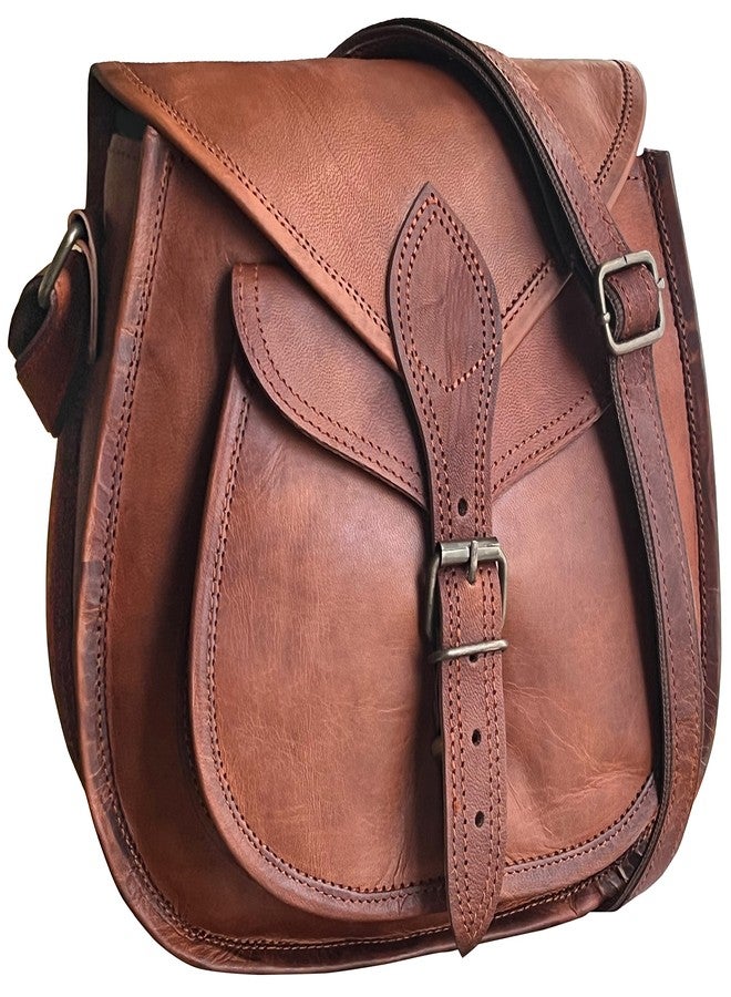 RUSTIC TOWN 11 inch Small Brown Leather Crossbody Satchel Bag Vintage Purses Handbags for Women - Image 1