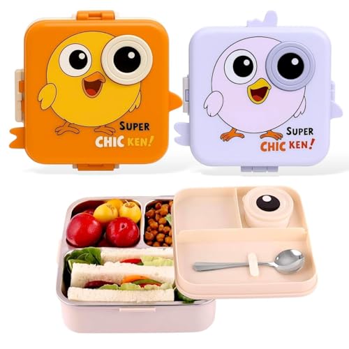 MEDALLIX 3 Compartment Stainless Steel Tiffin Box – Insulated, Leak-Proof & BPA-Free Bento Box with Tray, Spoon & Container for School, Office, Travel – 1120ml + 70ml, Orange - Image 4