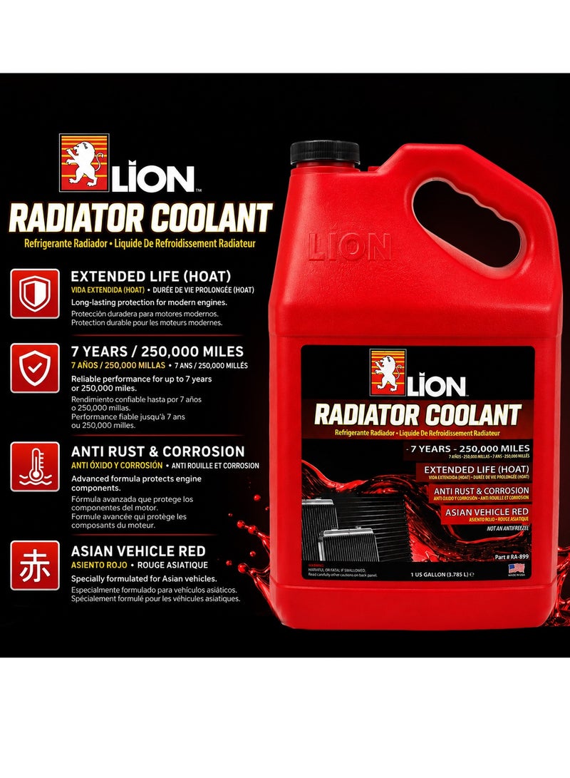 ليون LION سائل تبريد الردياتير (جاهز للاستخدام) - سائل أحمر اللون، سعة 3.785 لتر - طقم مكون من 5 عبوات - سائل تبريد محرك طويل الأمد مخصص للمركبات الآسيوية - يوفر حماية ضد الصدأ والتآكل - تركيبة مُعدة مسبقاً للعناية برداديرات السيارات، وسيارات الدفع الرباعي (SUV)، وشاحنات البيك أب - الموديل: ERPC1001 - Image 4