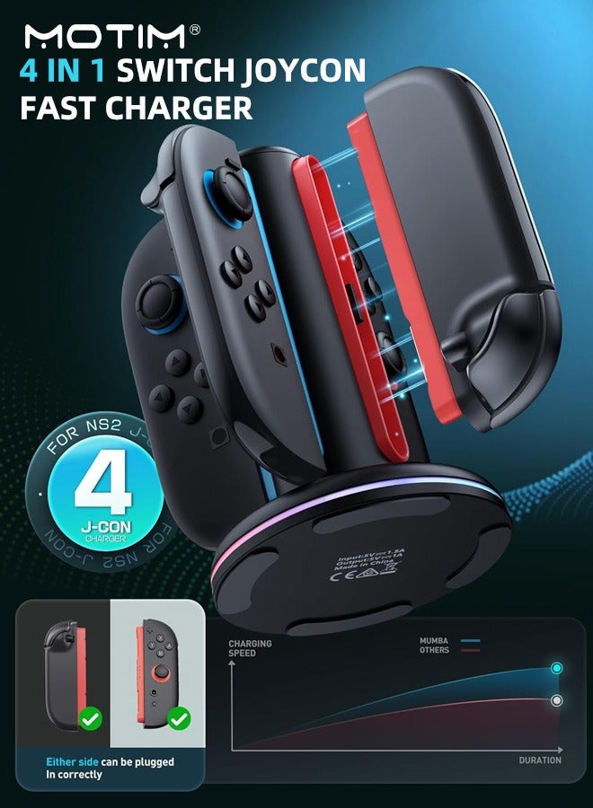 Motim Charging Dock for Nintendo Switch 2 Joy-Con Controllers, 4 in 1 Charger Station, Magnetic & Weighted Base, Bi-Directional Design, LED Indicators & Overcharge Protection - Image 3