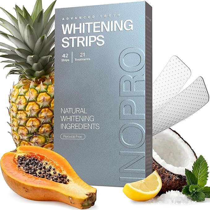InoPro Natural Teeth Whitening Strips Kit 21 Treatments - Sensitive Teeth Whitener, Peroxide Free with Papain, Bromelain, Coconut Oil, White Strips for Teeth Whitening (42 Strips) - Image 1