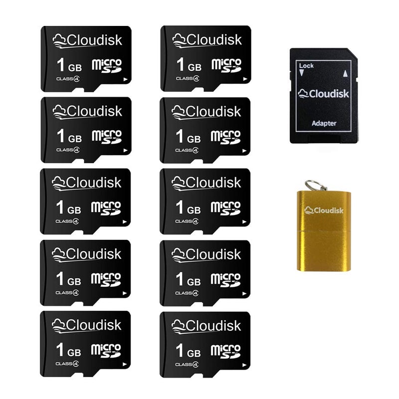 Cloudisk Pack of 10 Micro SD Card 1GB Flash Memory Card C4 with SD Adapter, Card Reader (1GB) - Image 1