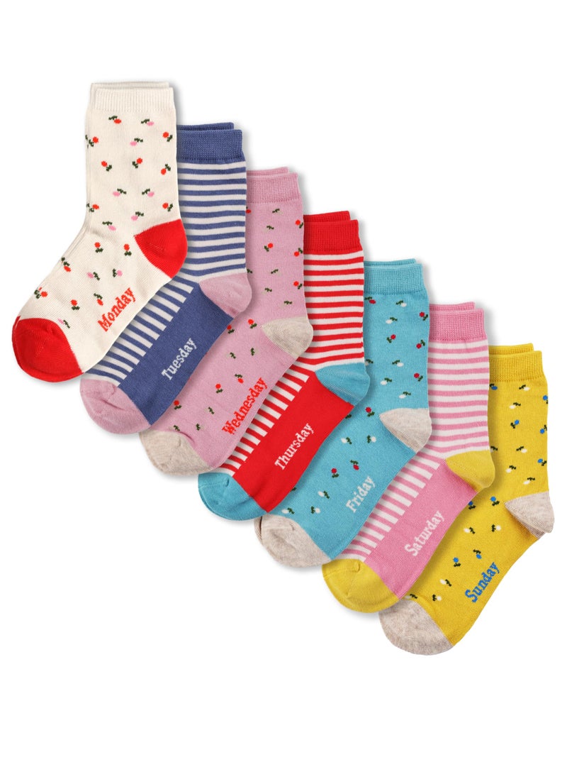 COTTON DAY 7 Days of the Week Gift Box Kids Girls Short Socks Cute Floral Design 6-8 years Size M (8) - Image 1