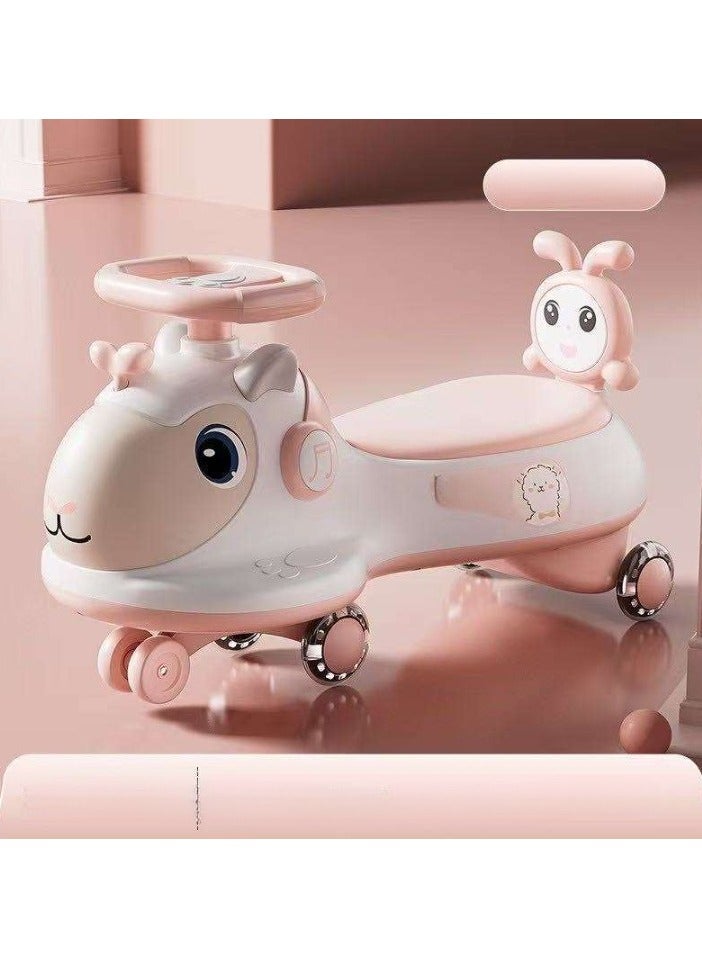 Pink Musical Animal Ride-On Car for Girls – Toddler Push Toy with Lights, Sounds  Backrest (Ages 1-4) - Image 3