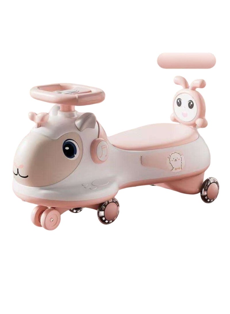 Pink Musical Animal Ride-On Car for Girls – Toddler Push Toy with Lights, Sounds  Backrest (Ages 1-4) - Image 1