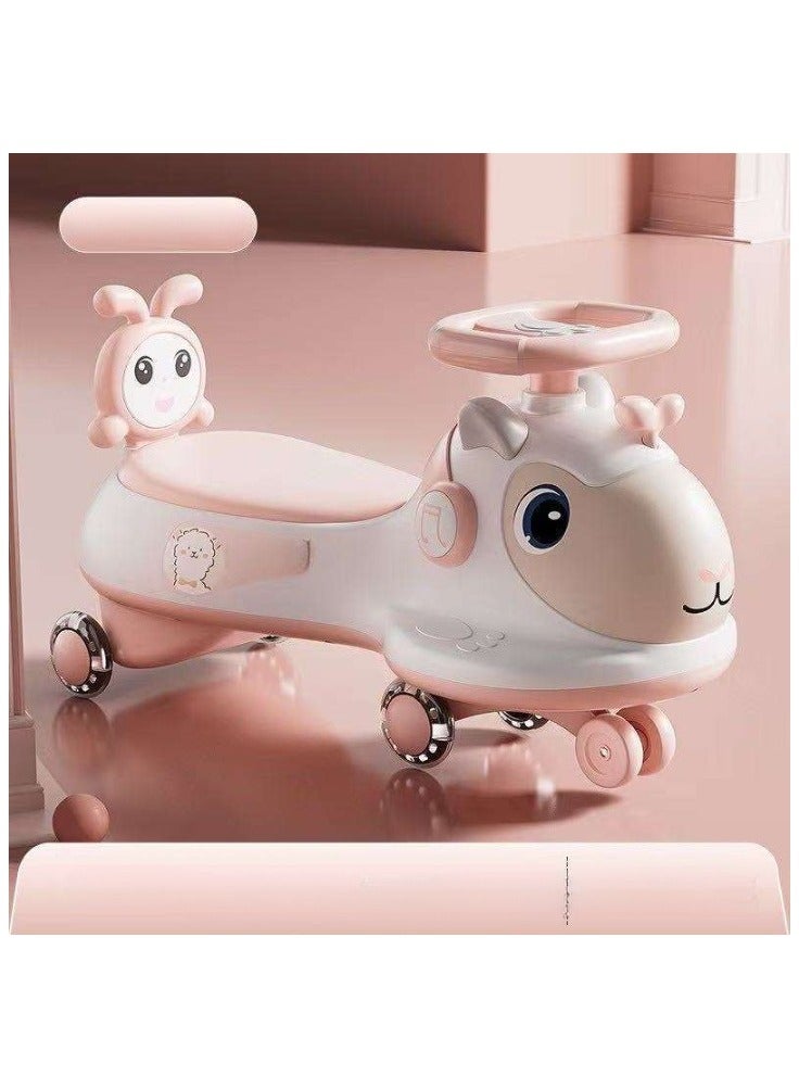 Pink Musical Animal Ride-On Car for Girls – Toddler Push Toy with Lights, Sounds  Backrest (Ages 1-4) - Image 4