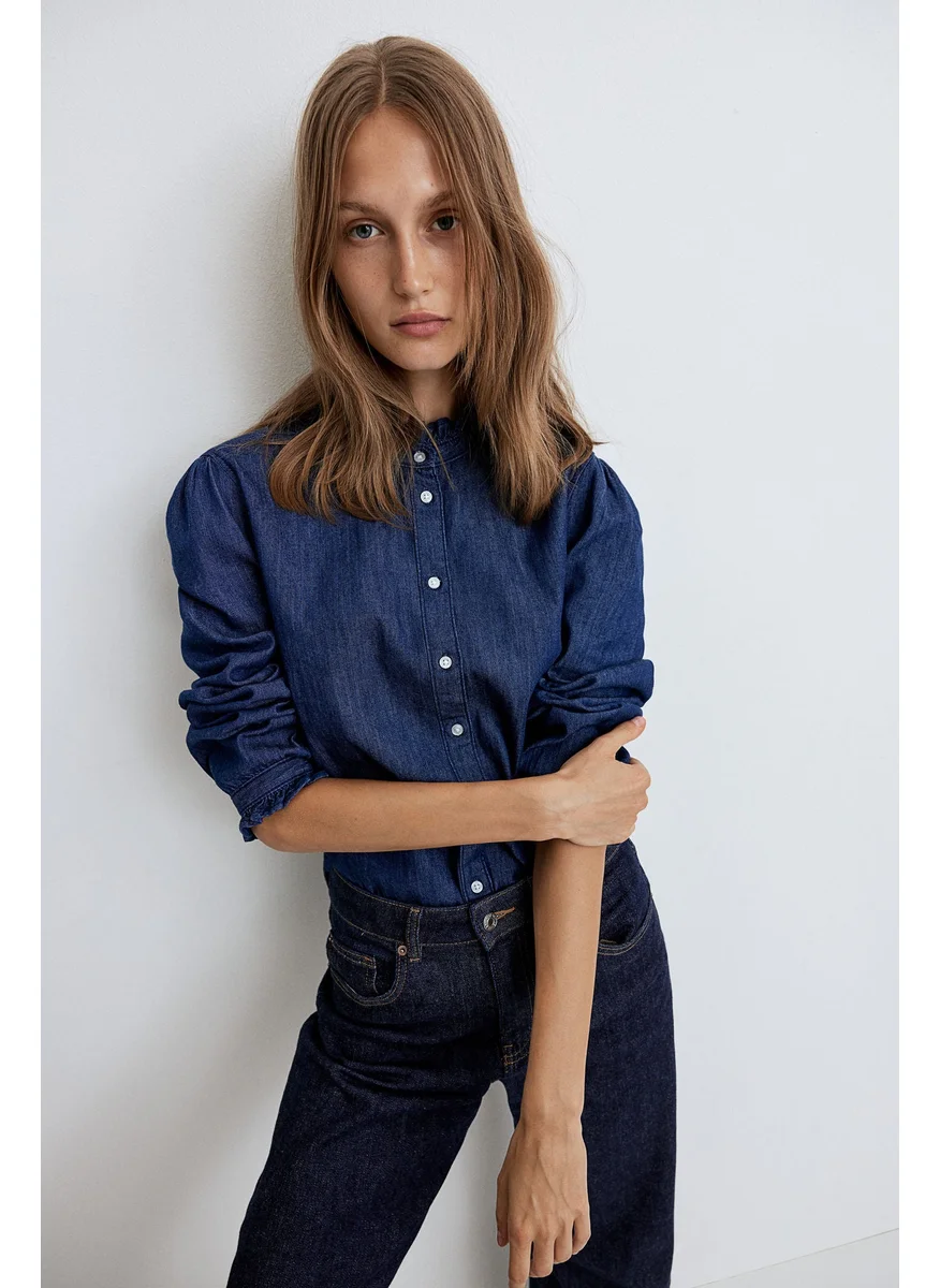 H&M Frill-Trimmed Denim Blouse