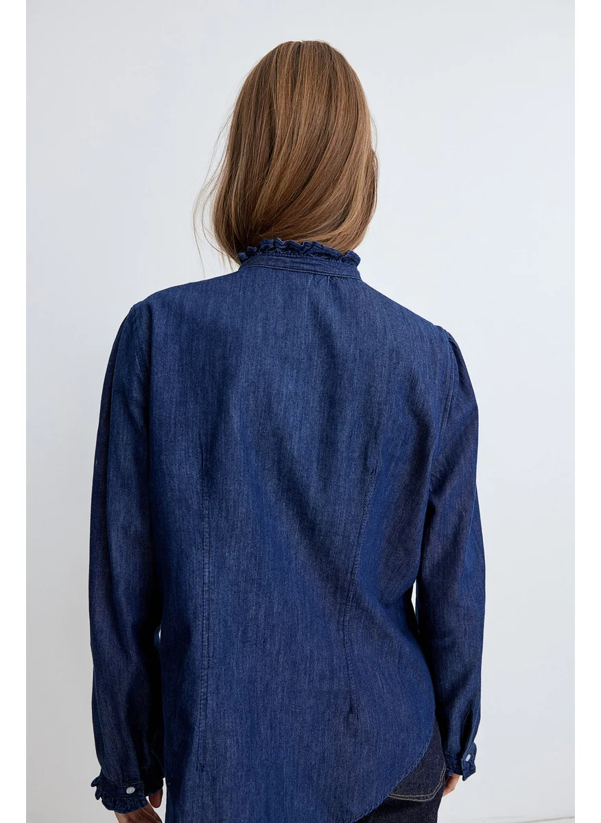 اتش اند ام Frill-Trimmed Denim Blouse