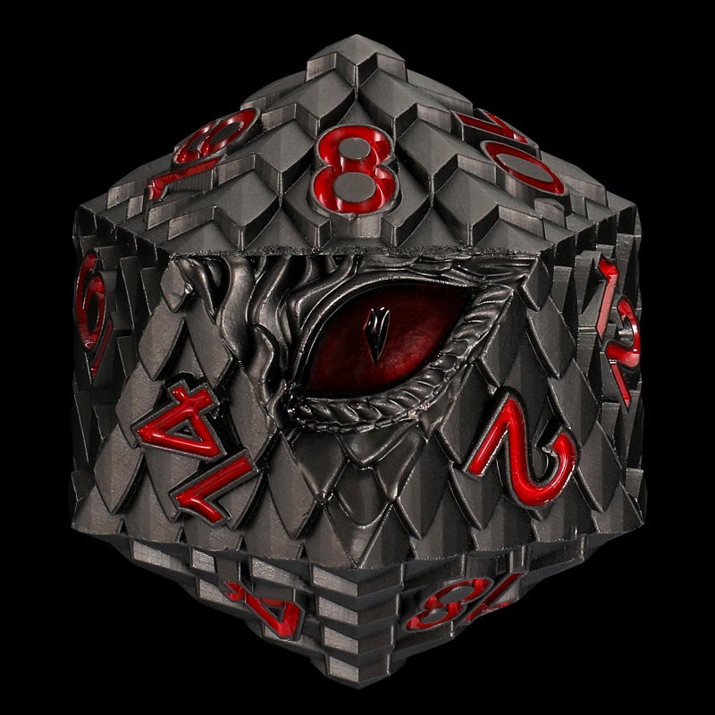 CSITORWWE Dragon Eye Scale Metal Dice33mm 20 Sided Giant D20 Large Polyhedral Dice Metal Dice Set for TTRPG Tabletop GamingDungeon MastersRPG AdventuresGray with Red Eye - Image 3
