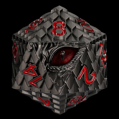 CSITORWWE Dragon Eye Scale Metal Dice33mm 20 Sided Giant D20 Large Polyhedral Dice Metal Dice Set for TTRPG Tabletop GamingDungeon MastersRPG AdventuresGray with Red Eye - Image 1