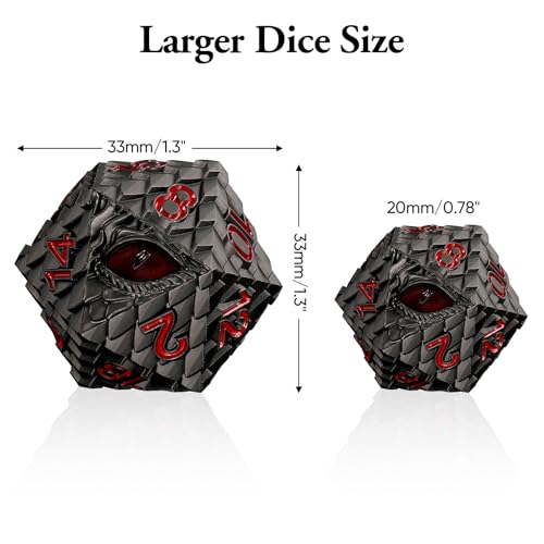 CSITORWWE Dragon Eye Scale Metal Dice33mm 20 Sided Giant D20 Large Polyhedral Dice Metal Dice Set for TTRPG Tabletop GamingDungeon MastersRPG AdventuresGray with Red Eye - Image 5