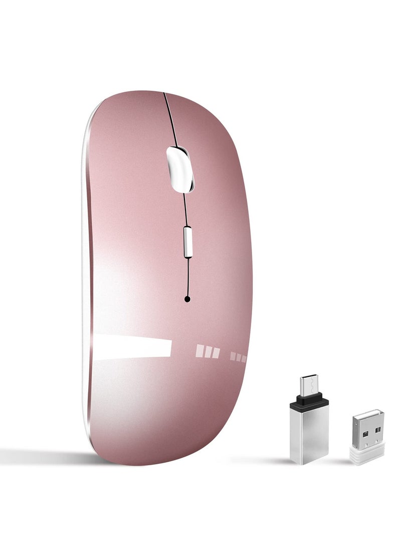 Silent Dual Mode Wireless Mouse for Laptop & MacBook Pro/Air/iPad/Chromebook, Bluetooth & USB C Adapter (Rosegold)  - Image 1