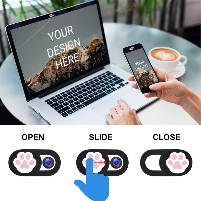IMNEXT2U Webcam Cover 3 Pack Slide Ultra Thin Laptop Camera Cover for Echo Show, Phone, Computer, Tablet, Mac Air, Chromebook, PC - Paw Paw Black - Image 4