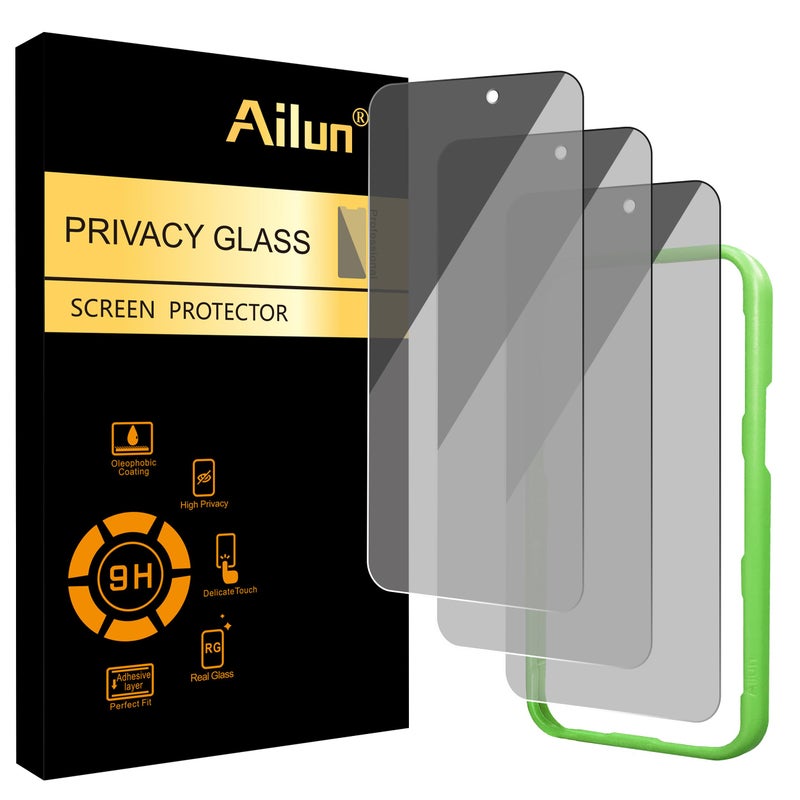 Ailun 3 Pack Privacy Screen Protector for iPhone 17 / iPhone 16 Pro [6.3 inch] with installation frame, Anti Spy Private Tempered Glass Case Friendly [Not for iPhone 17 Pro/17 Pro Max/iPhone Air] - Image 1