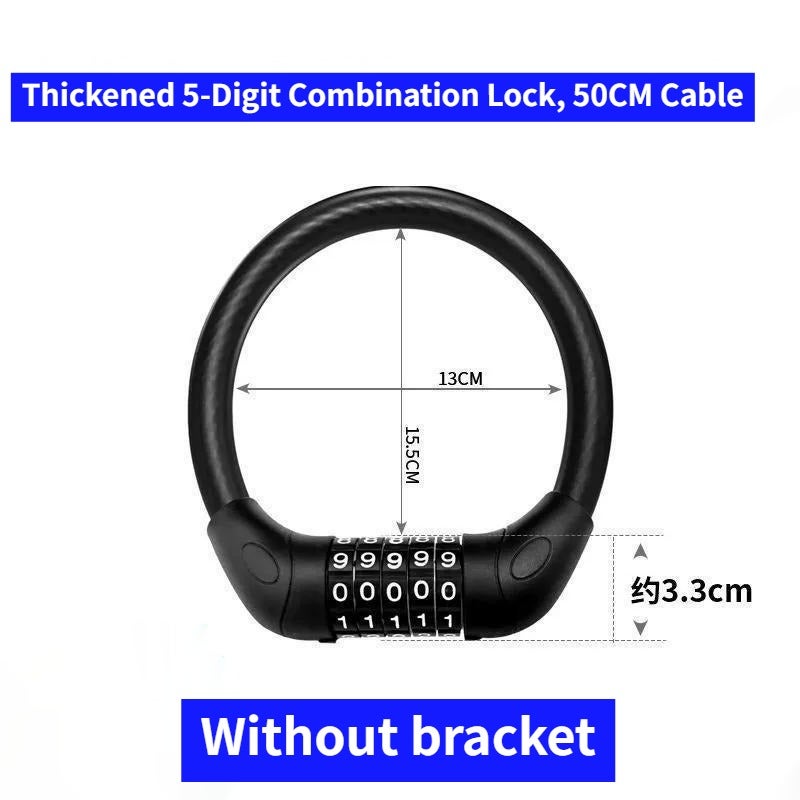 5-Digit Resettable Steel Cable Lock, Portable Anti-Theft Safety Lock for E-Bikes & Motorcycles with Leather Loop