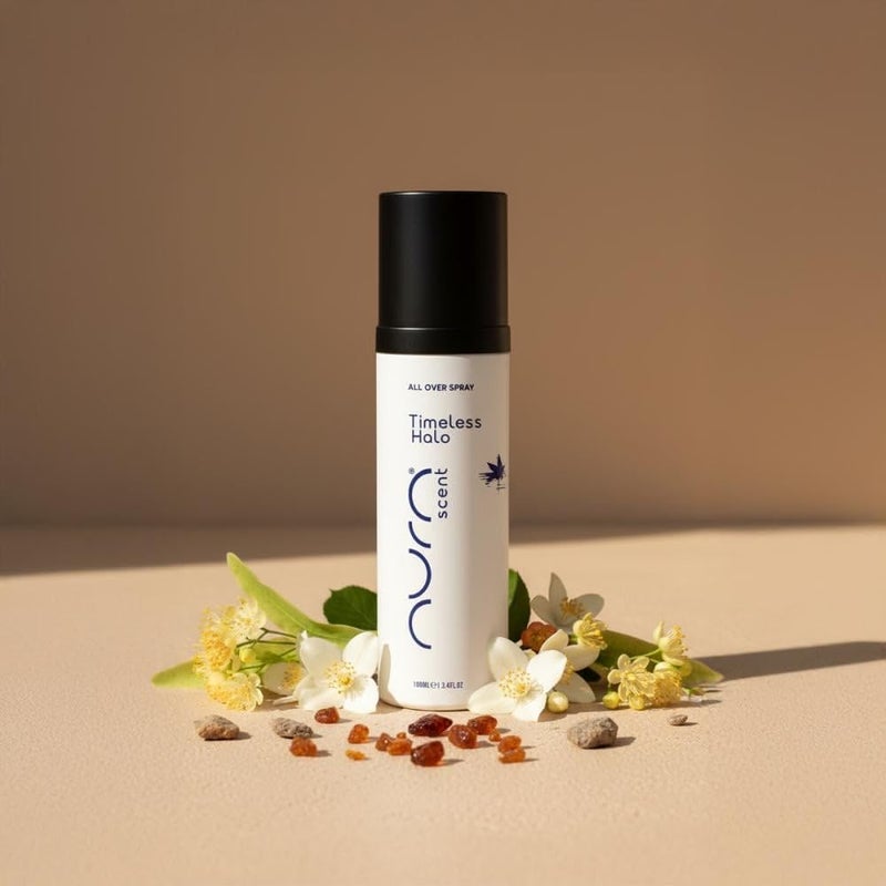 AURA SCENT Timeless Halo Spray, Unisex Floral Woody Fragrance, 100ml, Jasmine & Musk Blend, Long-Lasting Daily Spray - Image 1