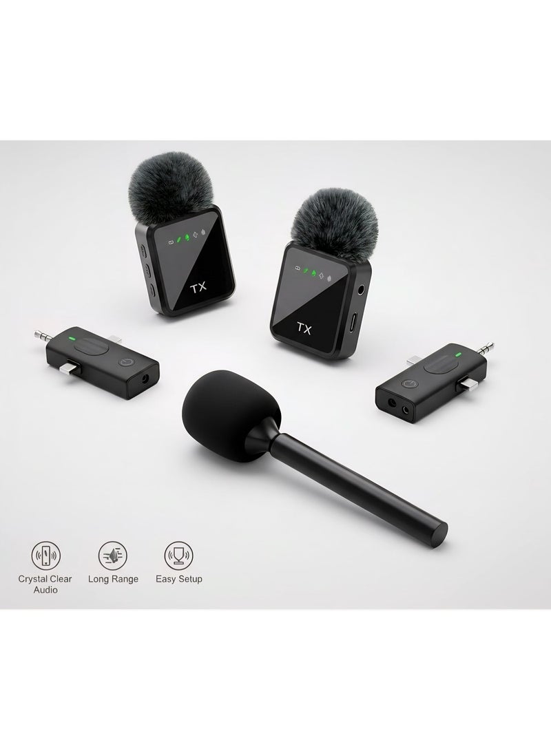 T I G O 3 in 1 Wireless Collar Lavalier Microphone for iPhone/Android/Type C, Clip-On Mini 2 Mic for Record Interview, Mic for Vlogs & Video Recording & Live streaming, YouTube, Tiktok, Plug and Play - Image 1
