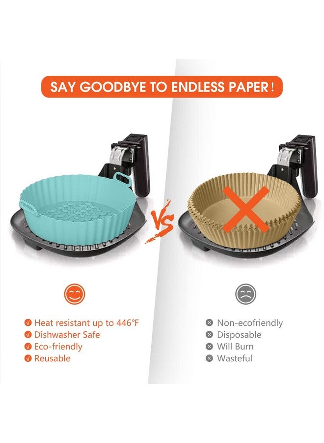 Hiyaloo Hiyaloo 2Pcs Air Fryer Silicone Liners 7.5 Inch Air Fryer Silicone Basket Round Food Safe Non Stick Reusable Air Fryer Accessories Parchment Paper Replacement Fits 3QT - 5QT Air Fryer (Blue+Grey, 2) - Image 2