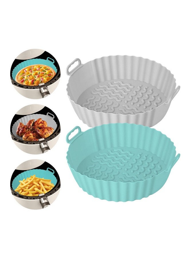 Hiyaloo Hiyaloo 2Pcs Air Fryer Silicone Liners 7.5 Inch Air Fryer Silicone Basket Round Food Safe Non Stick Reusable Air Fryer Accessories Parchment Paper Replacement Fits 3QT - 5QT Air Fryer (Blue+Grey, 2) - Image 1