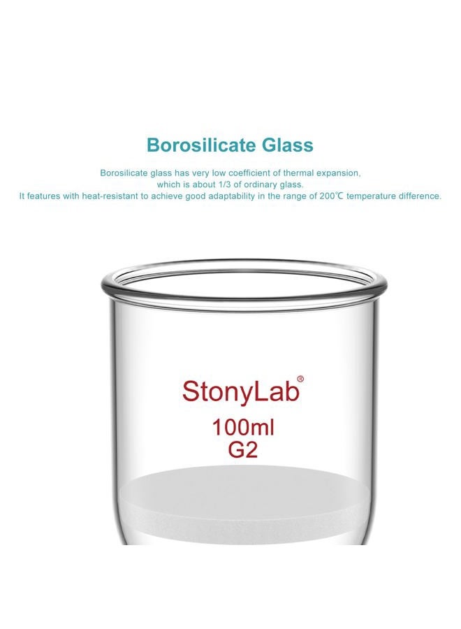 StonyLab Borosilicate Glass Buchner Filtering Funnel 100 mL with Medium Frit, 30mm Disc Diameter, 90mm Depth, with 24/40 Standard Taper Inner Joint and Vacuum Serrated Tubulation - Image 3