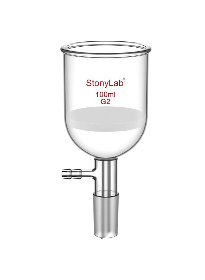 StonyLab Borosilicate Glass Buchner Filtering Funnel 100 mL with Medium Frit, 30mm Disc Diameter, 90mm Depth, with 24/40 Standard Taper Inner Joint and Vacuum Serrated Tubulation - Image 1