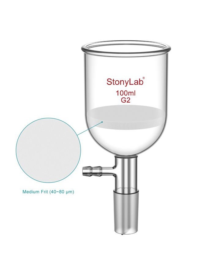 StonyLab Borosilicate Glass Buchner Filtering Funnel 100 mL with Medium Frit, 30mm Disc Diameter, 90mm Depth, with 24/40 Standard Taper Inner Joint and Vacuum Serrated Tubulation - Image 4