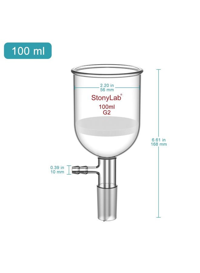 StonyLab Borosilicate Glass Buchner Filtering Funnel 100 mL with Medium Frit, 30mm Disc Diameter, 90mm Depth, with 24/40 Standard Taper Inner Joint and Vacuum Serrated Tubulation - Image 2