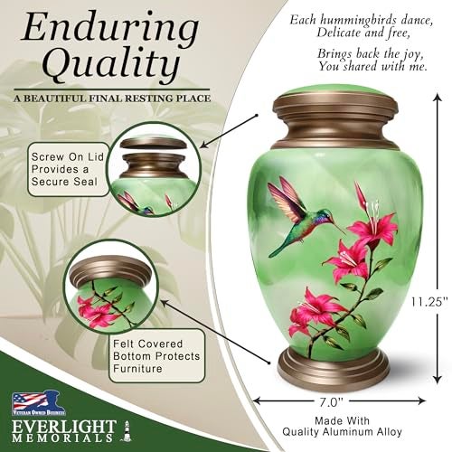 Everlight Memorials Green Hummingbird Cremation Urn for Women — Large Memorial Urn for Human Ashes — A Tribute of Peace, Renewal & Everlasting Love (Adult) - Image 5