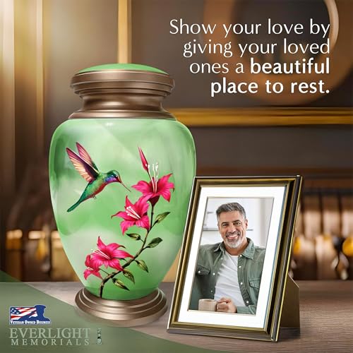 Everlight Memorials Green Hummingbird Cremation Urn for Women — Large Memorial Urn for Human Ashes — A Tribute of Peace, Renewal & Everlasting Love (Adult) - Image 2
