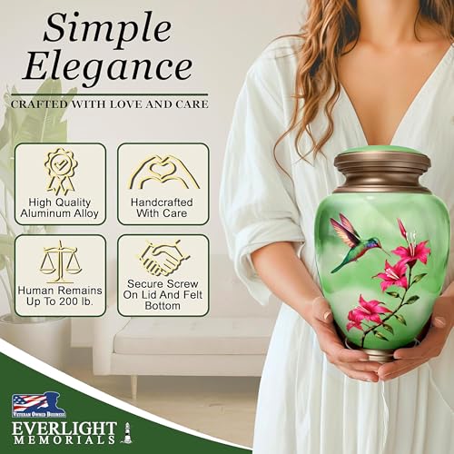 Everlight Memorials Green Hummingbird Cremation Urn for Women — Large Memorial Urn for Human Ashes — A Tribute of Peace, Renewal & Everlasting Love (Adult) - Image 4