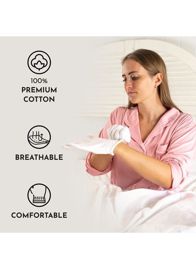 Gaxcoo - 100% Premium Cotton Moisturizing Gloves for Dry Hands & Eczema | Overnight Lotion, Sleep & Spa Treatment for Women & Men | Reusable, Washable - Free Washing Bag, Wristband (White - 3 Pair) - Image 1