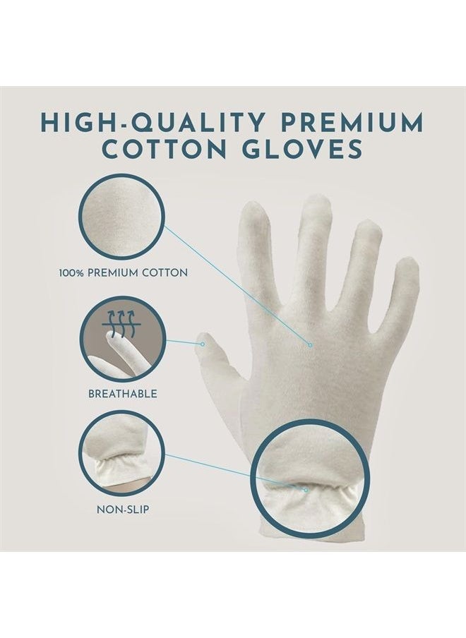 Gaxcoo - 100% Premium Cotton Moisturizing Gloves for Dry Hands & Eczema | Overnight Lotion, Sleep & Spa Treatment for Women & Men | Reusable, Washable - Free Washing Bag, Wristband (White - 3 Pair) - Image 1