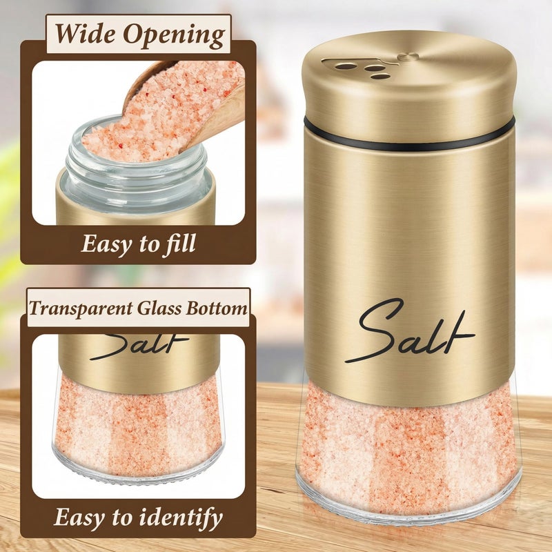 holoith Gold Salt and Pepper Shakers Set, 5 oz Modern Farmhouse Kitchen Decor and Accessories for Restaurant, Wedding, Housewarming Gifts Refillable Design (Gold) - Image 5