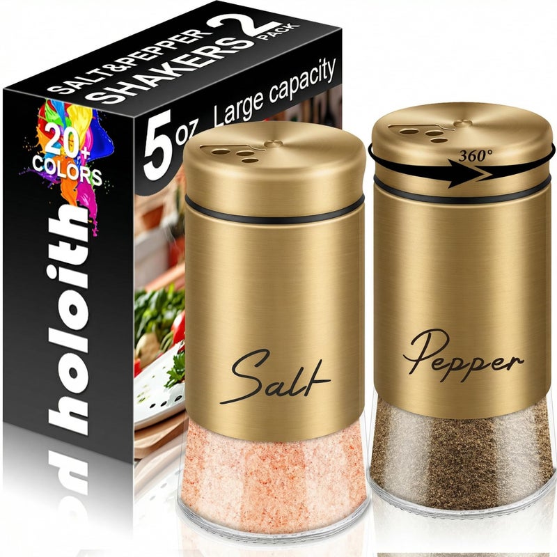 holoith Gold Salt and Pepper Shakers Set, 5 oz Modern Farmhouse Kitchen Decor and Accessories for Restaurant, Wedding, Housewarming Gifts Refillable Design (Gold) - Image 1