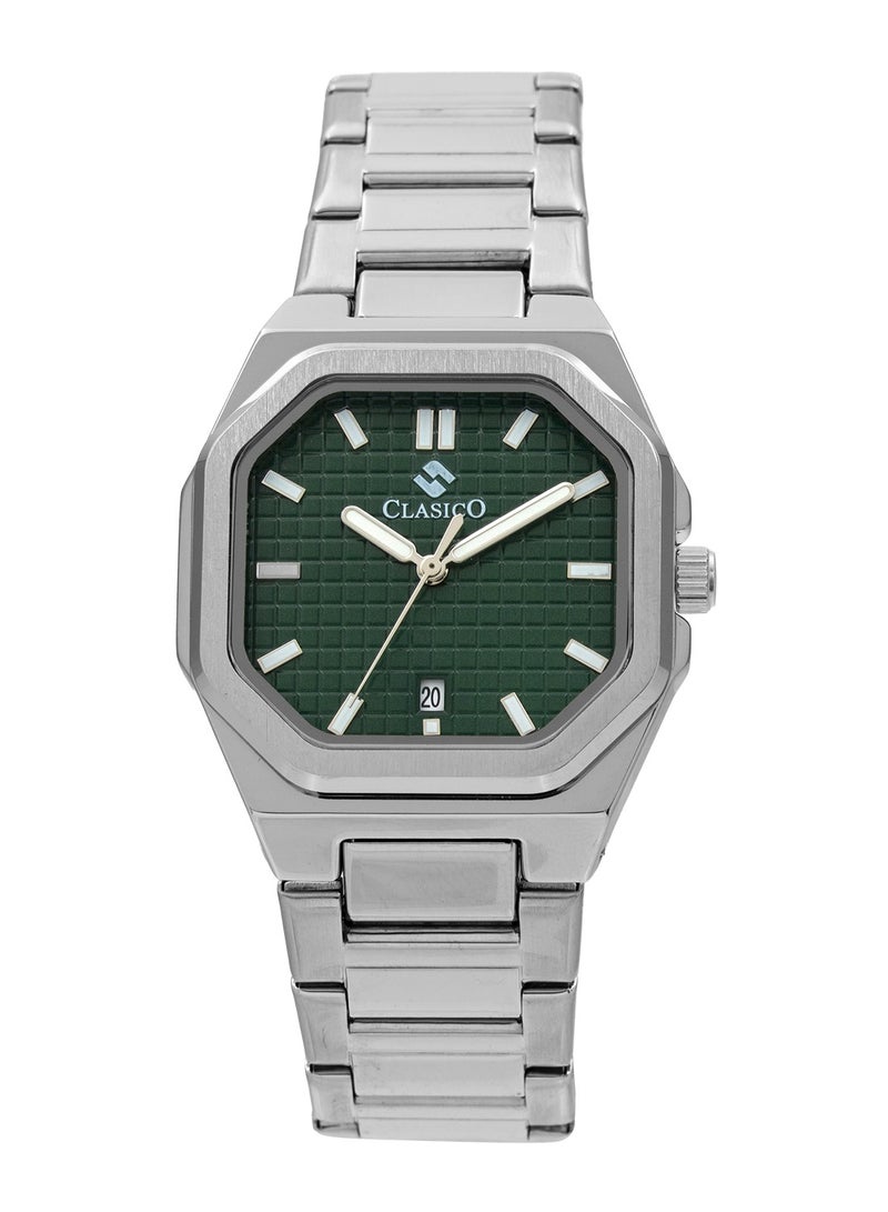 Clasico Men’s Curtis Stainless Steel Analog Watch – Green Dial, Date Display, Luxury Octagonal Design - Image 1