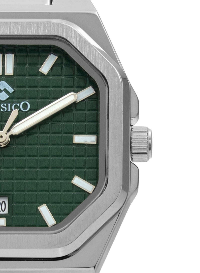Clasico Men’s Curtis Stainless Steel Analog Watch – Green Dial, Date Display, Luxury Octagonal Design - Image 4