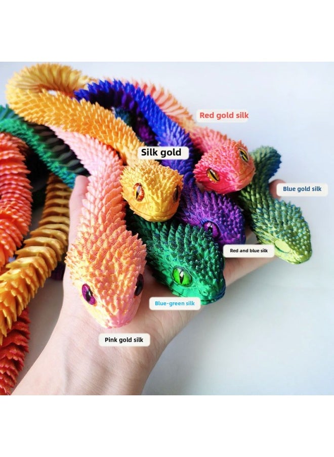 3d Printing Snake Toy Joint Movable Simulation Animal Model Gift Props Green Snake Children Toy Snake-Colour:30cm  Red And Blue Silk  - Image 5