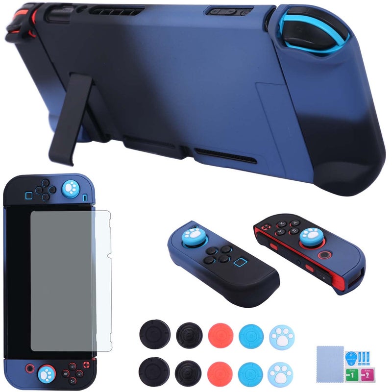COMCOOL Dockable Case for Nintendo Switch 3 in 1 Protective Cover Case for Nintendo Switch and Joy-Con Controller with Screen Protector - Blue Black - Image 1